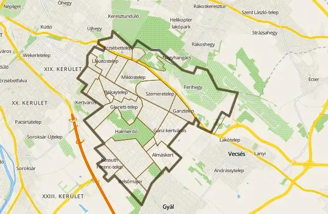 Budapest XVIII. kerület térkép duguláselhárítás kiszállási terület