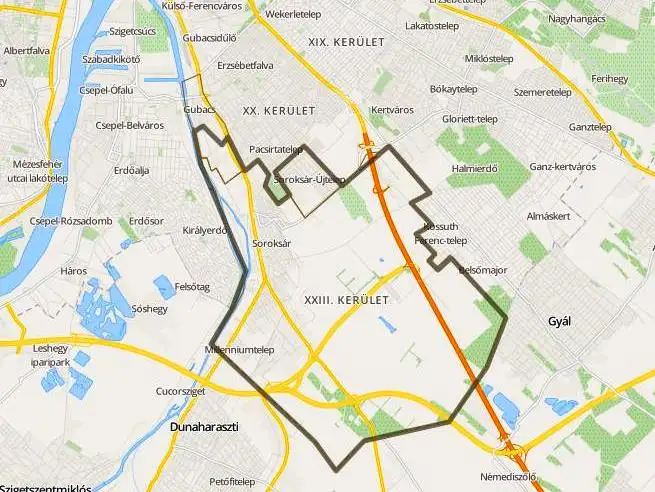 Budapest XXIII. kerület térkép duguláselhárítás kiszállási terület