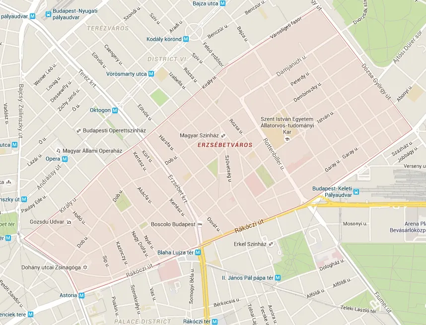 Budapest VII. kerület térkép duguláselhárítás kiszállási terület